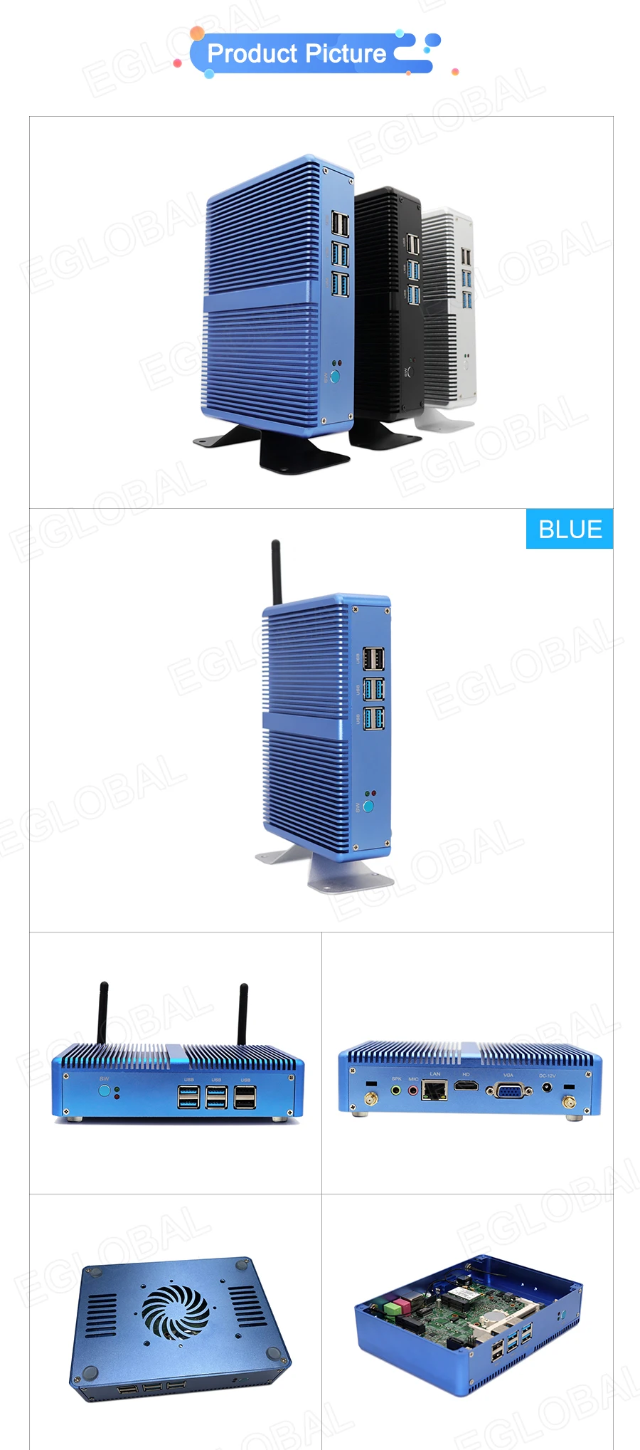 Eglobal дешевые безвентиляторные Мини ПК Windows 10 Pro Intel i5 7200U i3 7100U i7 4500U DDR4/DDR3 Barebone компьютер 4 K HTPC WiFi HDMI VGA