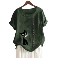 2021 summer cat print short sleeve t shirt casual loose o neck fashions streetwear ladies plus size tops oversized tee shirt