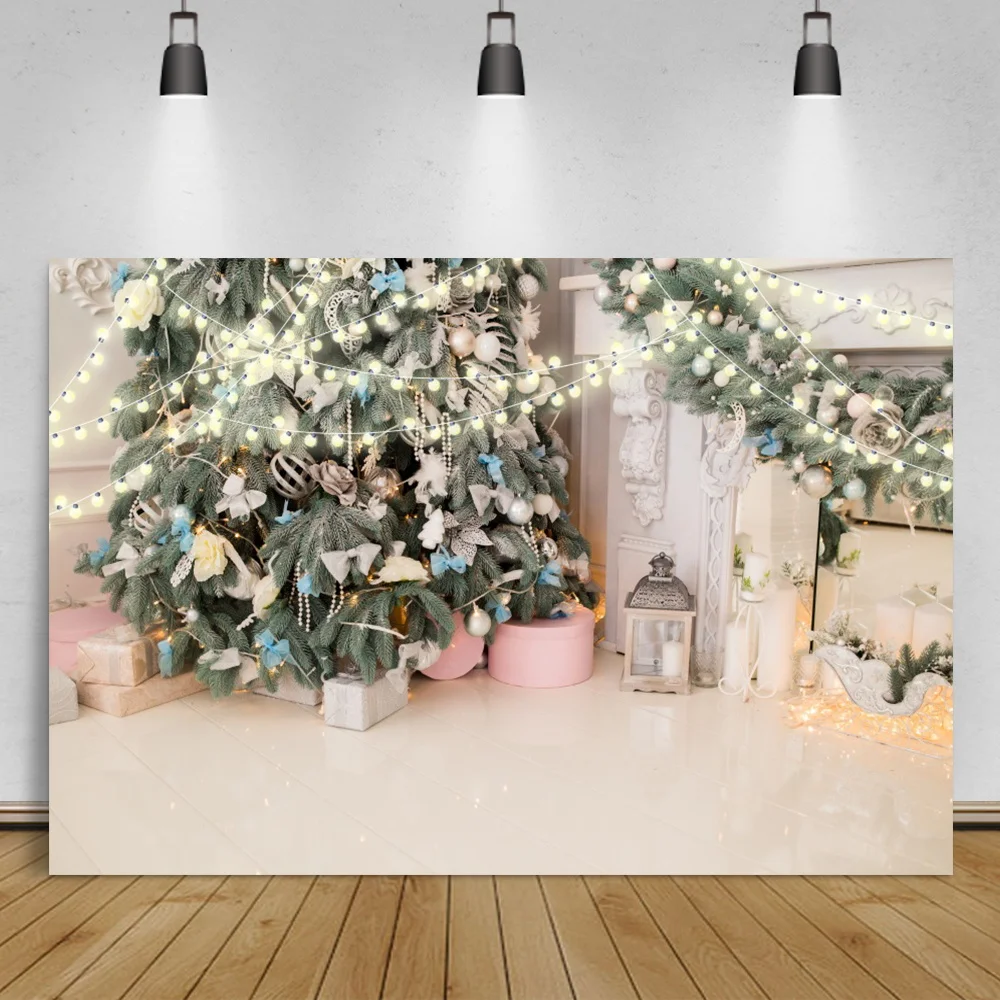 

Laeacco Christmas Tree Fireplace Light Decor Interior Photocall Scenic Child Portrait Photographic Backdrops Photo Background