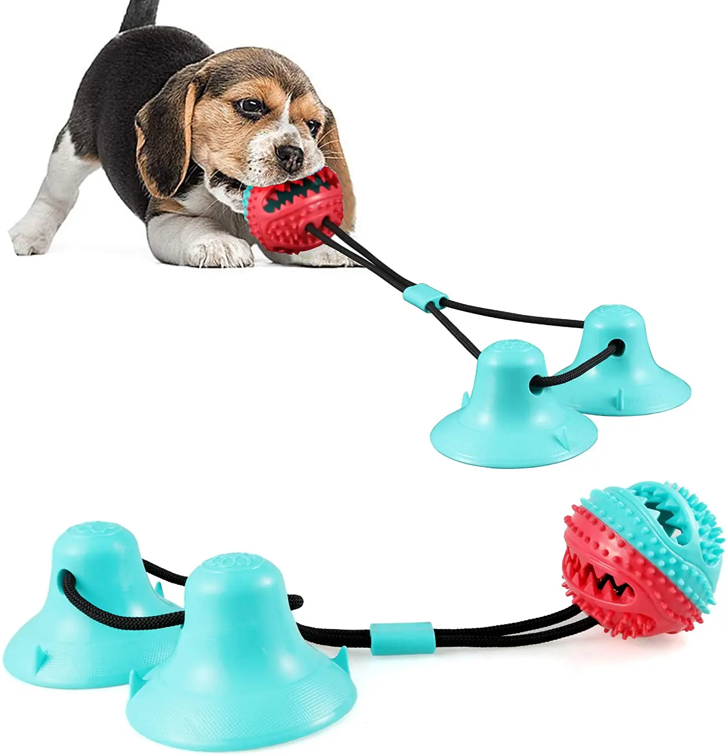 

Dog Tug Toy with Double Suction Cup and Sticker Interactive Dog Chew Toy for Teeth Cleaning Pet Molar Leak Food Resist Bite Toy