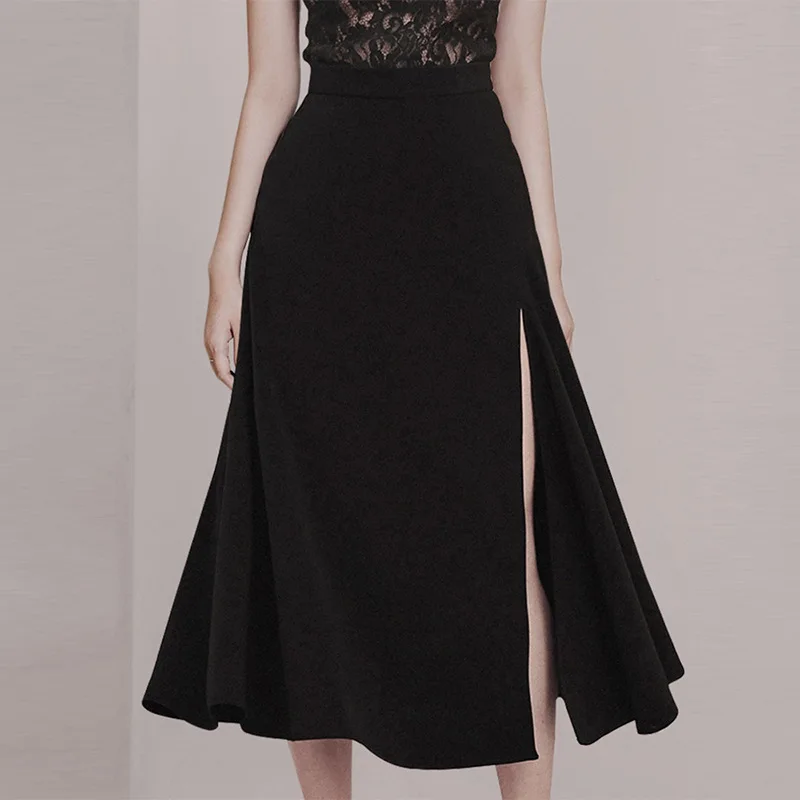 

Solid Color Sleeveless Stand Collar Lace Waist Split Woman Dress Temperament Sexy Fashion 2020 Autumn Winter New S273