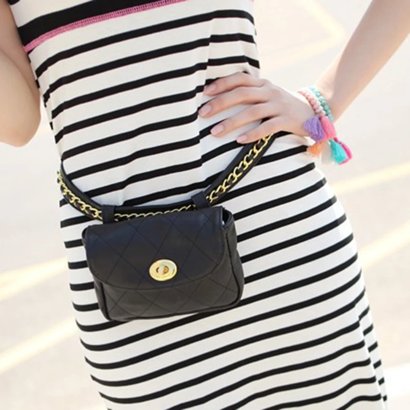

Women Rhomboids Pattern Waist Bag Chain Fanny Fanny Pack Travel Belt Purse
