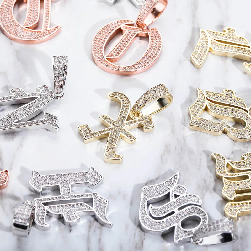 

ALLICEONYOU New New A-Z Letters Name Pendant Necklace Iced Out Cubic Zirconia Chain Hip Hop Jewelry For Gift