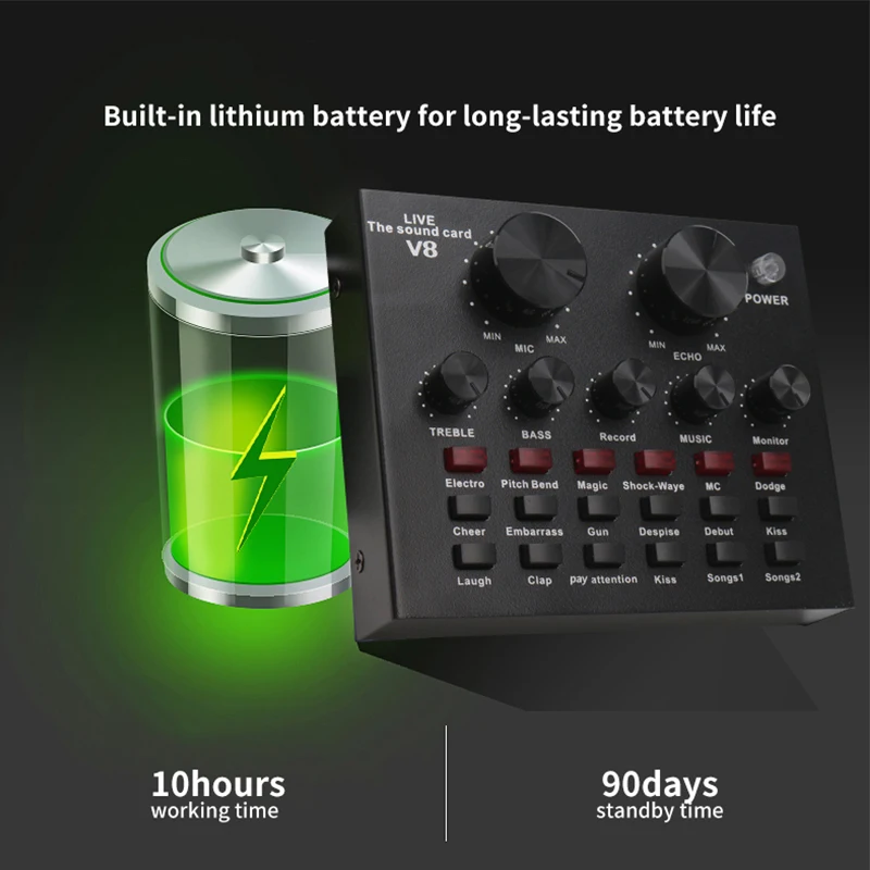 V8 звуковая карта Аудио Набор интерфейс внешний Usb живой микрофон звуковая карта Bluetooth функция для компьютера ПК мобильный телефон Singin