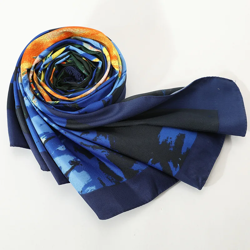 

2020 Spring New 130*130cm Hijab Scarf Women Satin Silk Square Oil Painting Scarf Shawl Luxury Scarves Female Head Scarfs