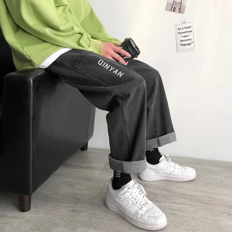 ICCLEK Autumn Straight-leg Jeans Men's Thin Casual All-match Korean Workwear Nine-point Pants Men Jeans  Ripped Jeans for Men