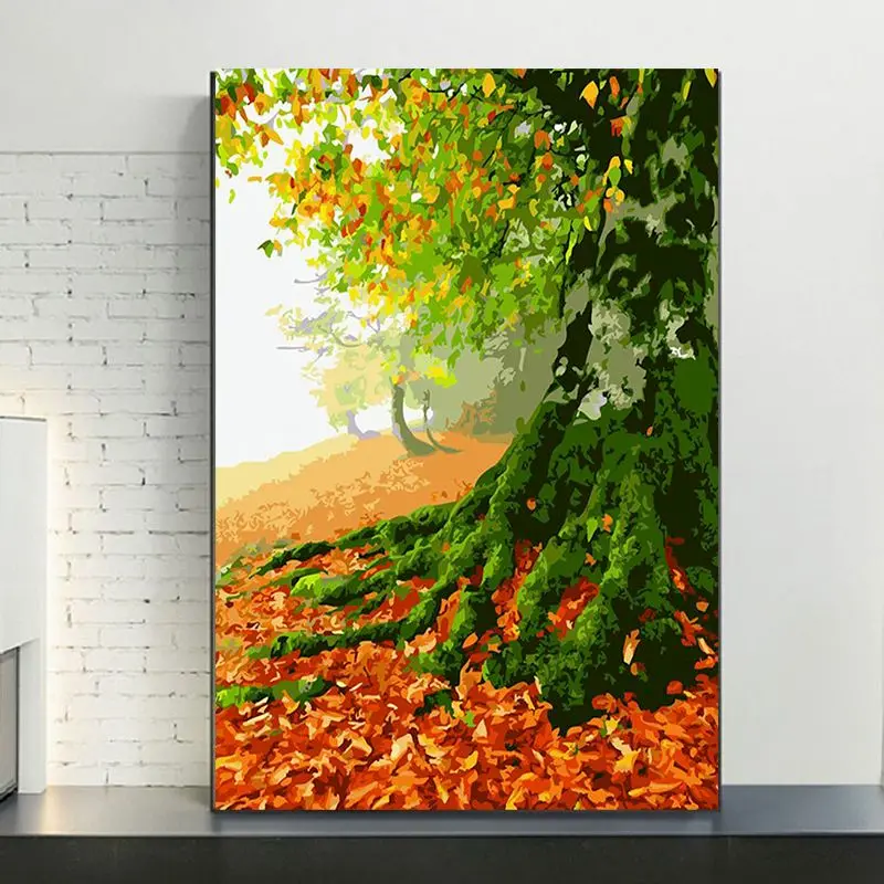 

CHENISTORY Oil Paint By Numbers Green Tree Landscape Diy Painting Kits Drawing Canvas Handpainted Home Decoration 40x50cm