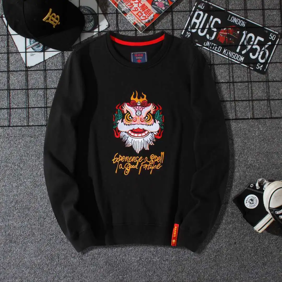 

Chinese Element Embroidery Lion Dance Pullover Sweatshirt Men Winter New High Quality Cotton Comfortable Oversized Xуди Oверсайз