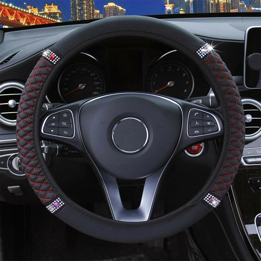 

1 X Steering Wheel Cover 15''/37-38cm Accessories Car Diamond PU Leather