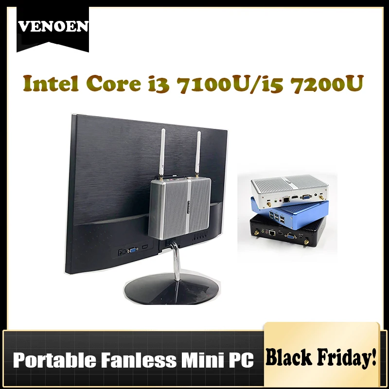 Недорогой мини-ПК без вентилятора Intel Core i7 5550U Win10 X86 настольный Процессор i3 7100U I5 7200U 4K HTPC компьютер CE FCC ROHS 3 года гарантии