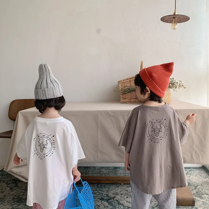 

Children Summer New Cotton Fashion Casual Short Sleeve T-Shirts Toddler Kids Loose Basic Top Shirt Boys and Girls Clothes