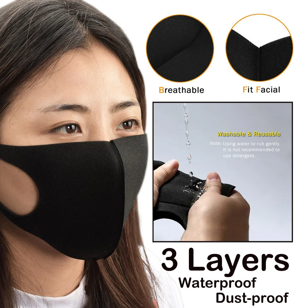 

10pcs Unisex Black Face Mask Dustproof Cotton Men Women Windbreak Breathable Windproof Mouth Muffle Face Cover Mascarillas