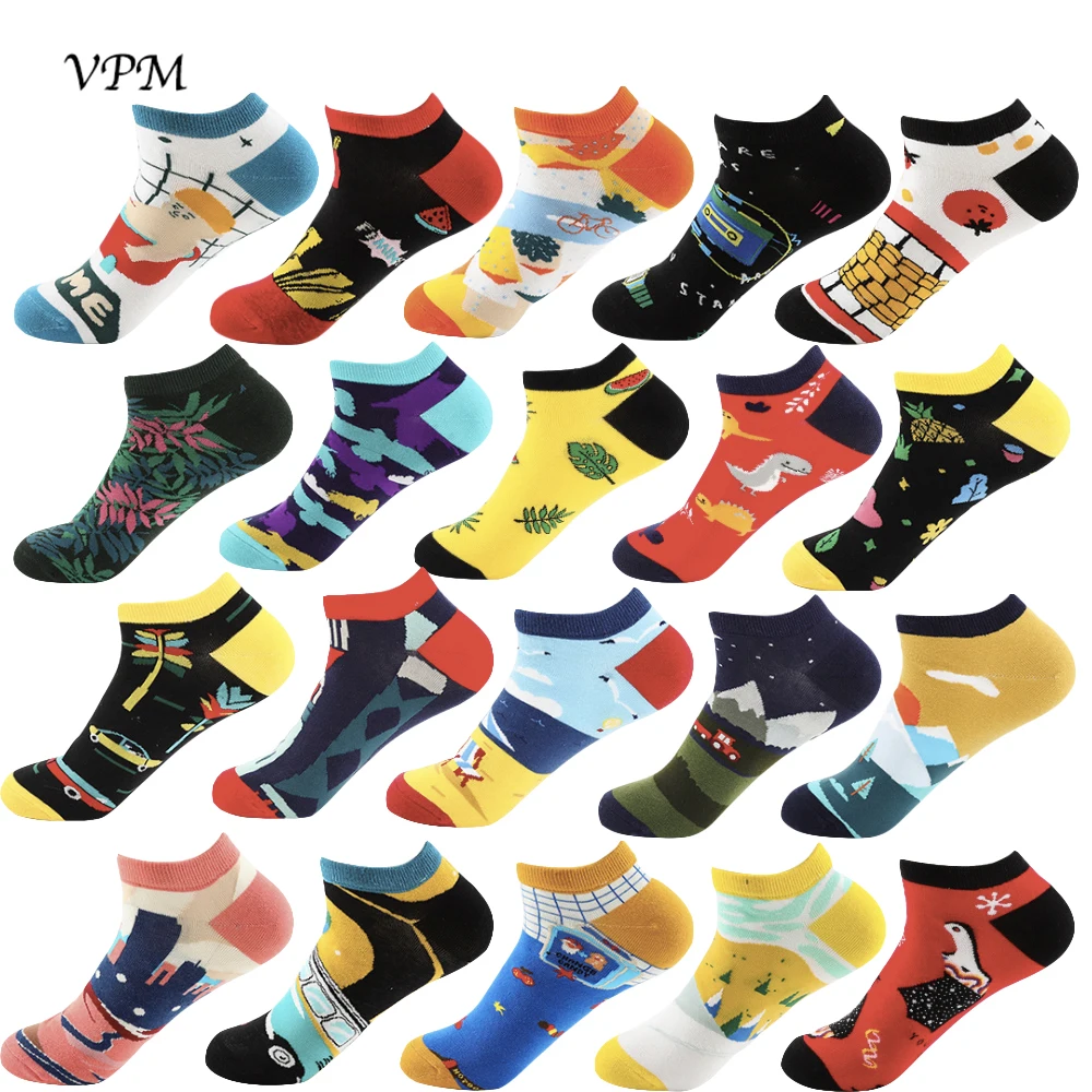 VPM новые хлопковые Красочные Модные крутые женские и мужские носки-лодочки Harajuku