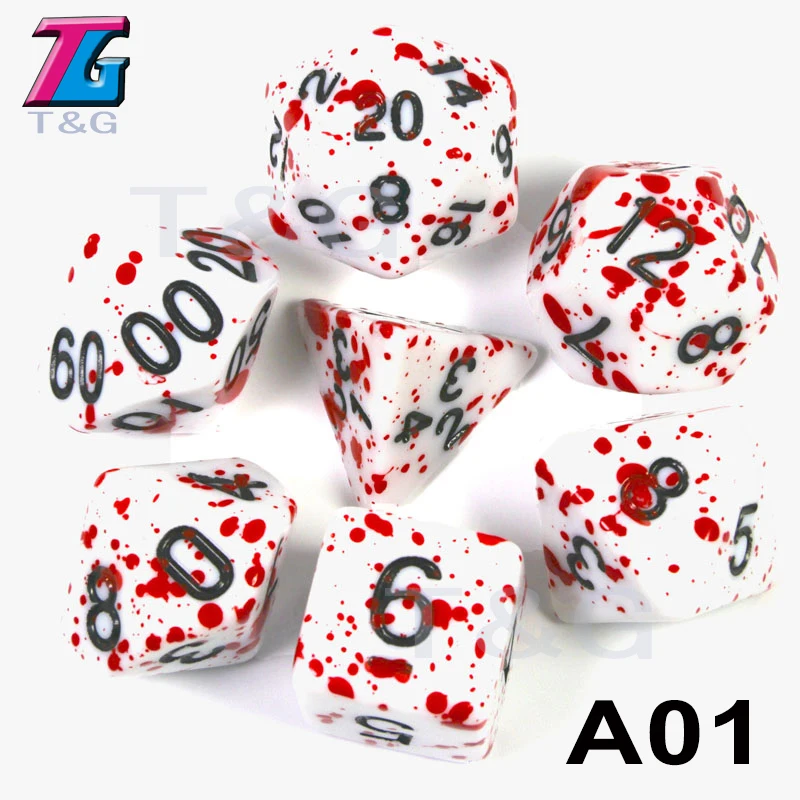 A01 7 шт./компл. многогранные TRPG игры для подземелий драконов непрозрачные D4-D20 многогранные кости Поп для настольной игры - Цвет: A01