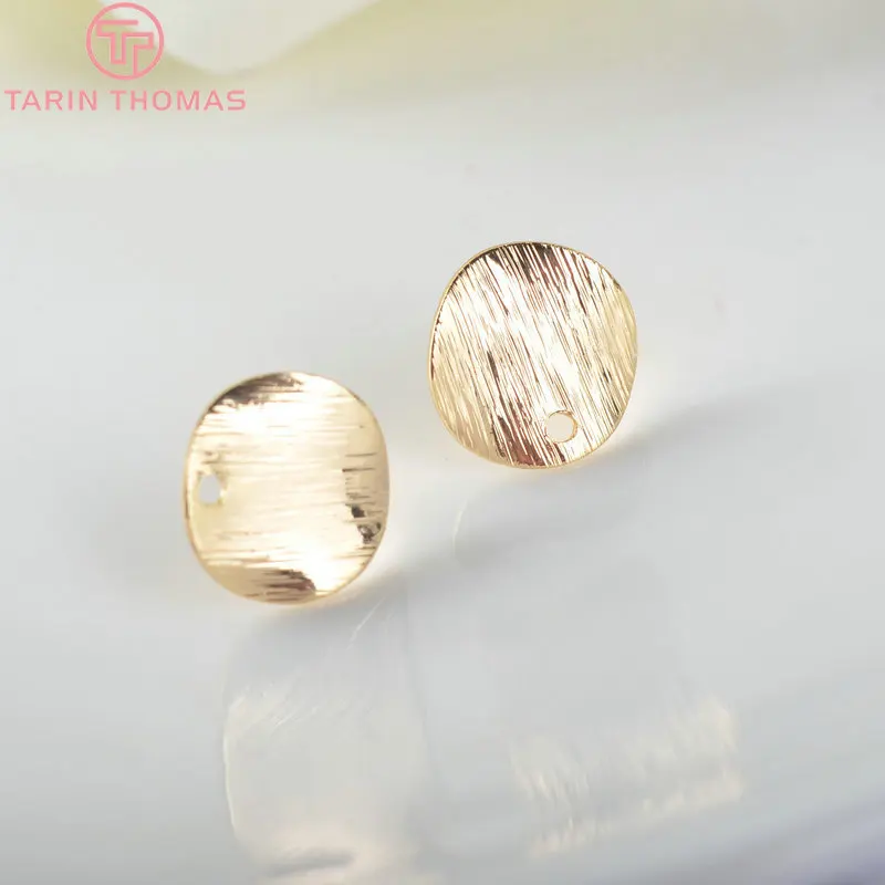 10 Pcs 12 Mm 24 K Gold Color Brass Drifted Wave Round Study Earrings Pins High Quality Diy Jewelry Accessories | Украшения и