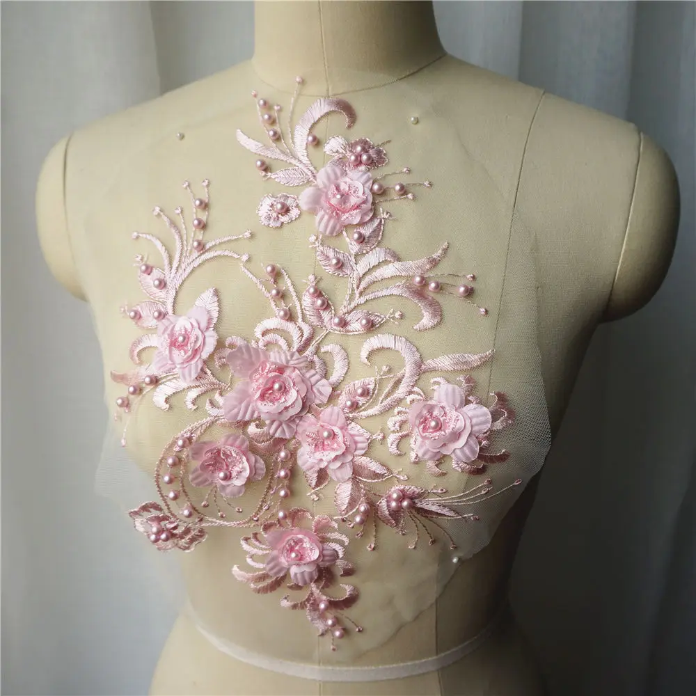 Светильник украшенный розовыми бусинами 3D цветок кружевная ткань вышитое платье