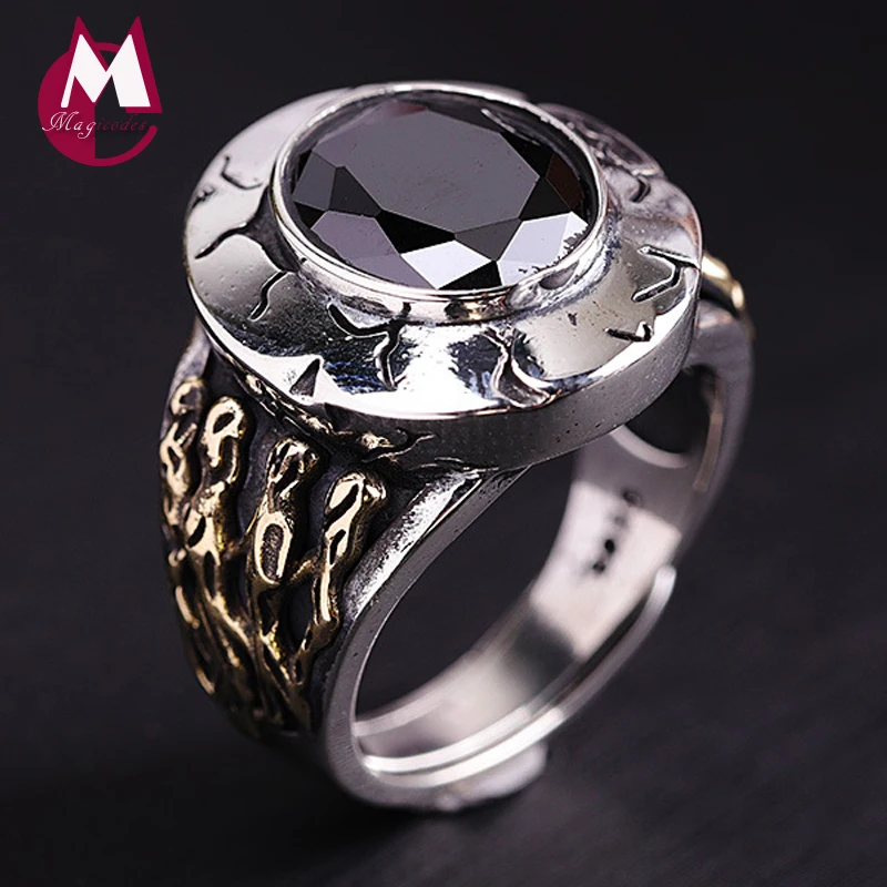 Мужские 100% реальные фотообои серебряные панк рок инкрустированные черным агатом