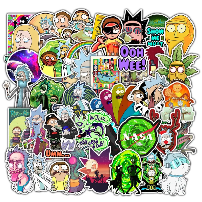 50 шт. не повторять водонепроницаемые Rick and Morty Jerry Beth летние Pickle Rick Mr. Meeseeks наклейка и таблички для ноутбука бутылка для воды Рик и Морти наклейка s бомба обертывание Муро для мото автомобиля велосипед СКЕЙТБОРД гитара багажник