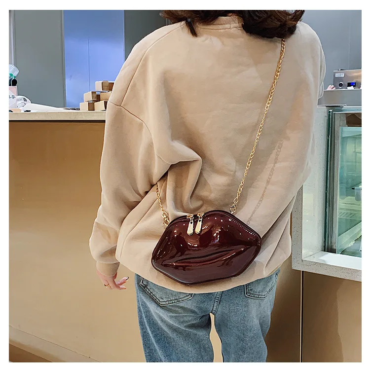 Новинка 2019 жесткая сумка в виде ракушки красный рот ПВХ маленькая квадратная