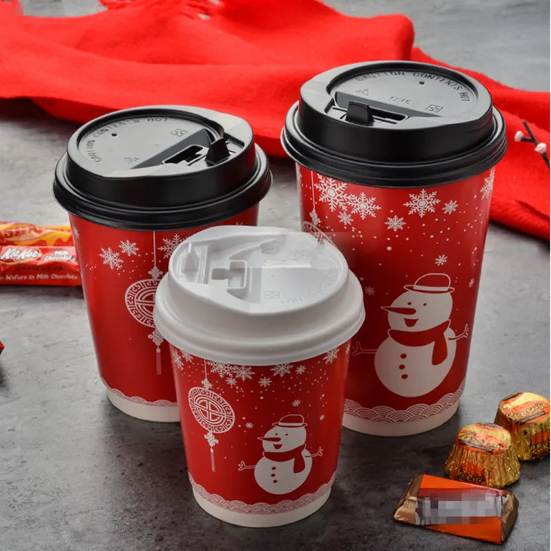 

50pcs Net red double wall paper cups Christmas cup snowman disposable cups party packaging milk tea coffee soy drinking cups