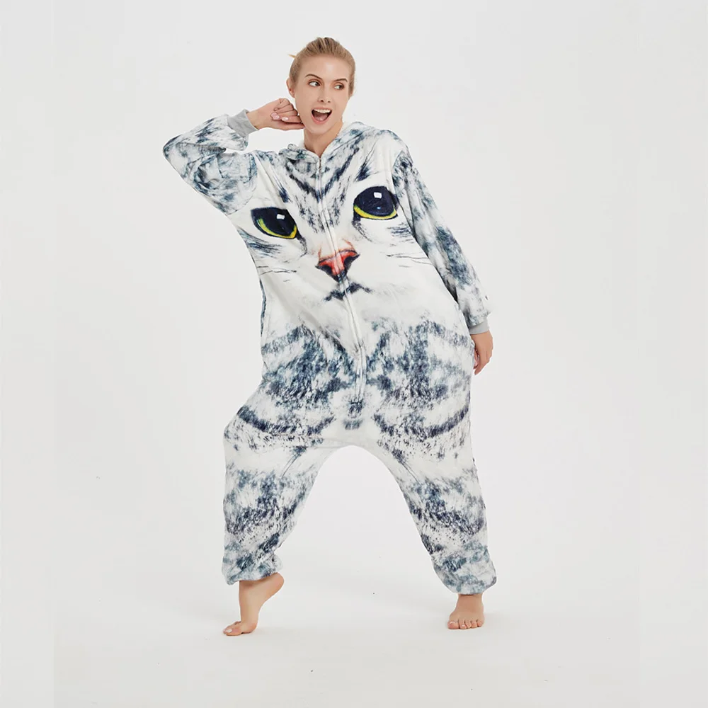 Пижама кигуруми Мужская Фланелевая 3d-комбинезон с капюшоном пижама-кигуруми кот