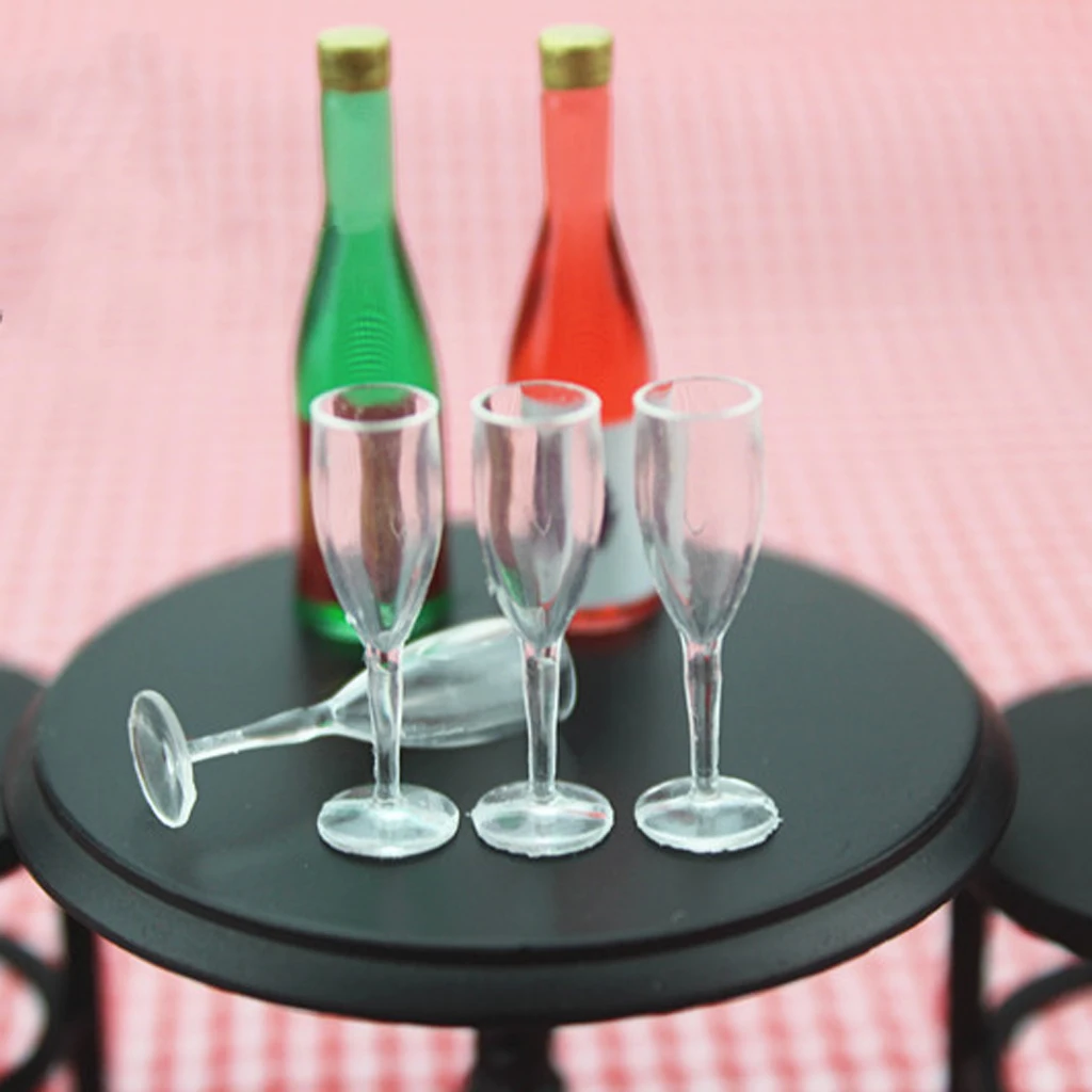 

4 Pieces 1/12 Dollhouse Miniature Clear Wine Glass Juice Cup Goblet Decor