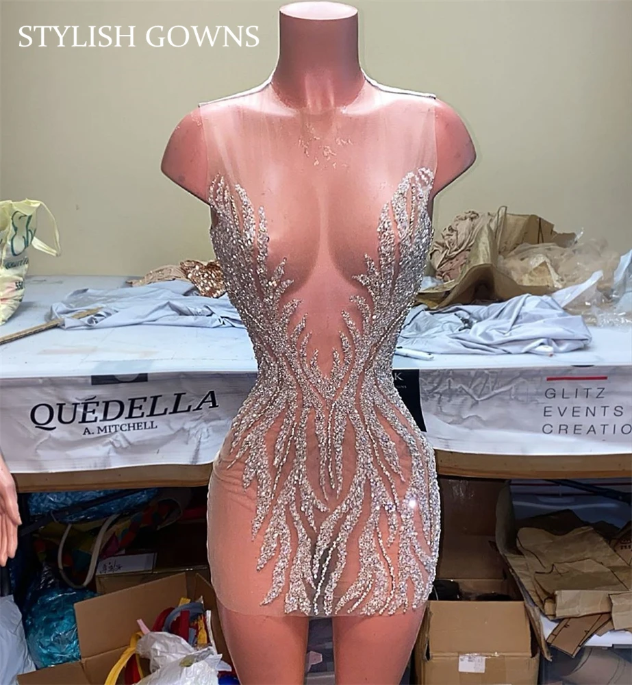 

Sexy Sheer O Neck Short Prom Dresses Full Beaded Party Dress Mermaid Homecoming Gowns Mini Vestidos De Cocktail