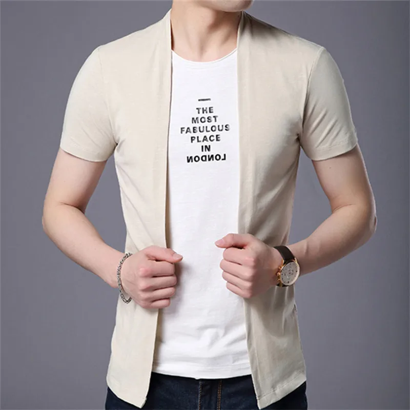Мужская Однотонная футболка с коротким рукавом повседневная короткая имитацией