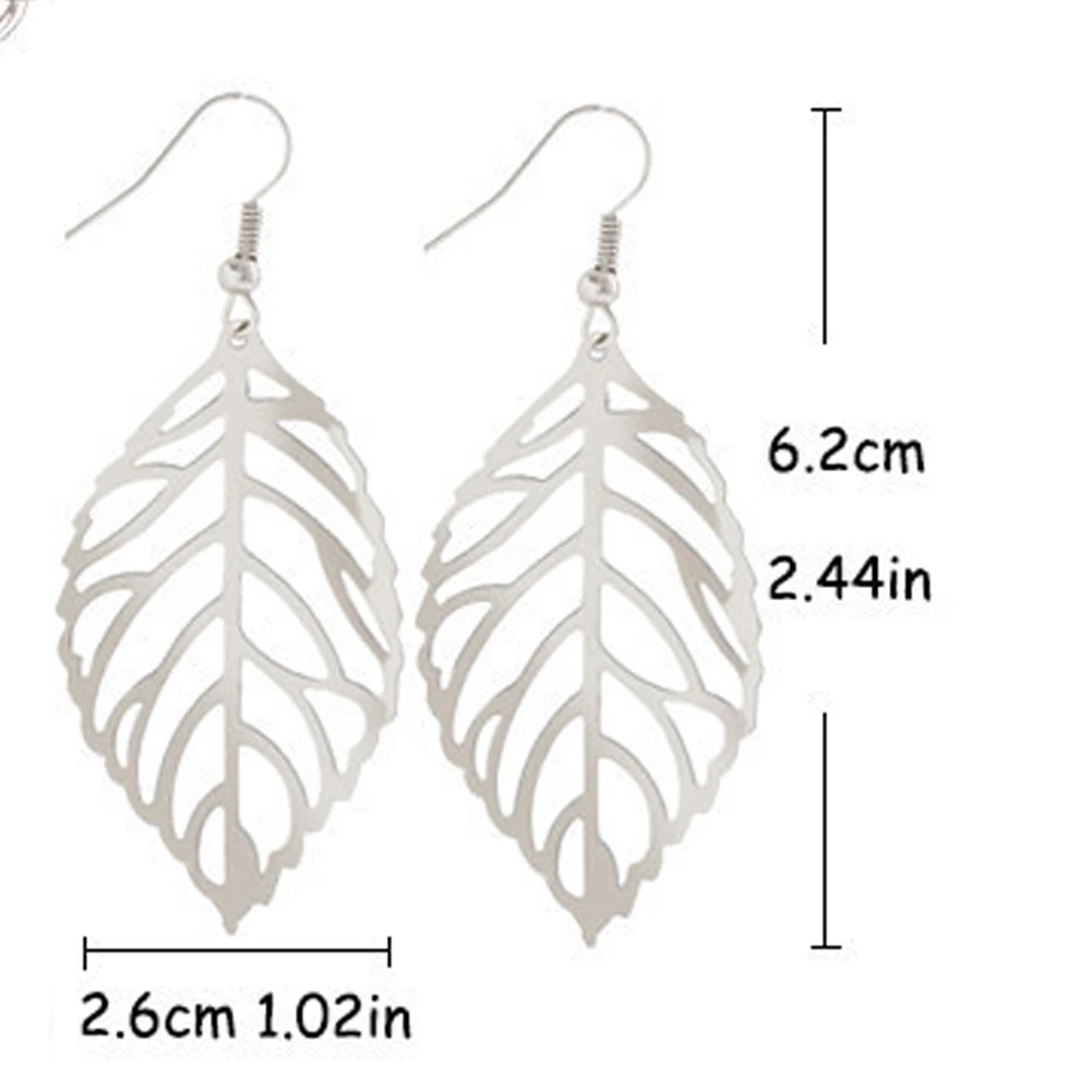 

Hot Sale Golden Silver Earrings Creative Metal Simple Leaf Jewelry Hollow Design Female Fashion Accessories