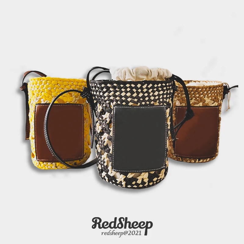 

2021 Fashion Round Barrel Straw Woven Crossbody Bags Handbags Outdoor Beach for Girls Round Straw Tote Shoulder Bag Casual Bags