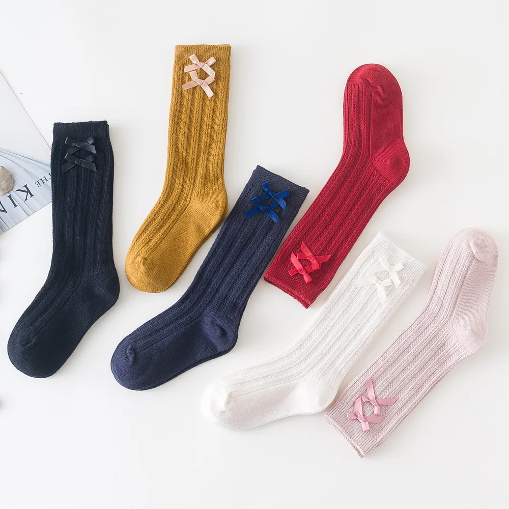

3-12Years 2021 Autumn Baby Girl Socks Boneless Hand-stitched Big Children's Socks Double Needle Bowknot Korean Girl Stockings