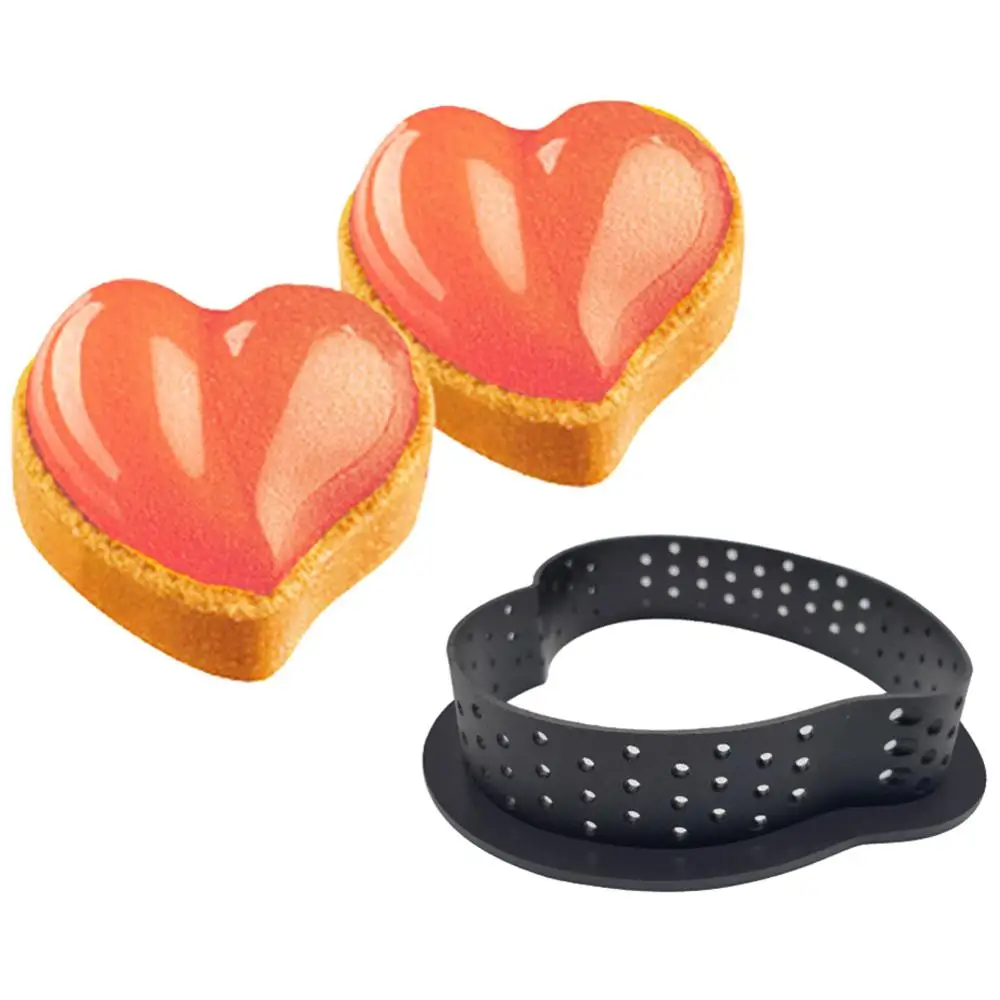 

8pcs DIY Cake Mold French Dessert Bakeware Cutter Love-Shape Decorating Tool Tart Ring Silicone Perforated Tool Home Kitchen