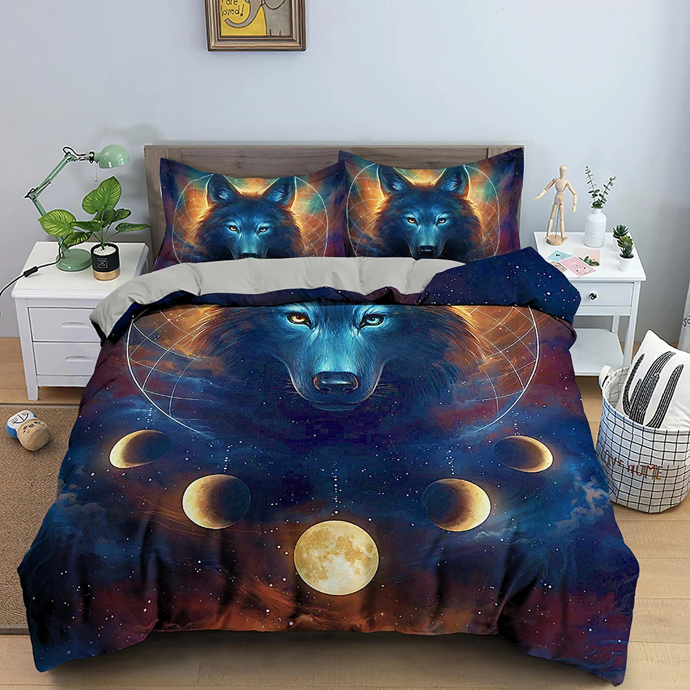 

Mond Wolf Bettwäsche Sets 3D Bettbezug Nordic Bettwäsche Twin/Königin/König Größe Bett Zimmer Für Kinder Kissenbezug