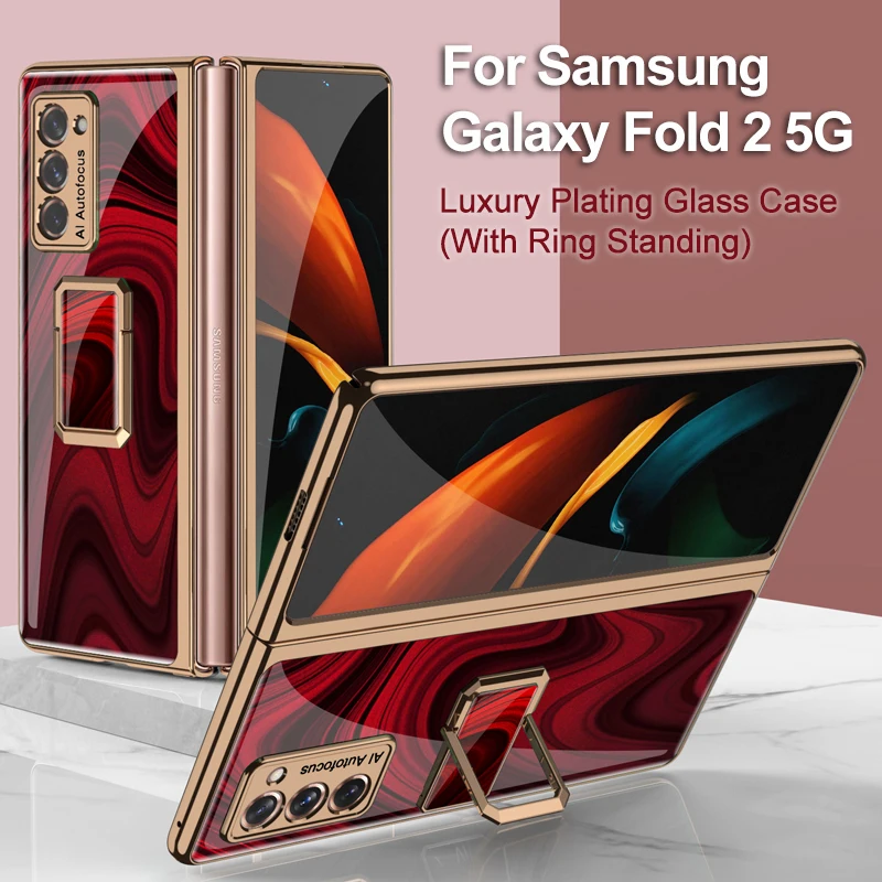 gkk plating glass case for samsung galaxy z fold 2 5g case full protection with ring holder cover for samsung z fold 2 coque free global shipping