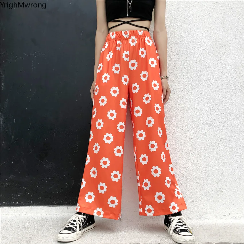 Оранжевый черный Дейзи на шнурке с ослабленной завышенной талией прямые широкие