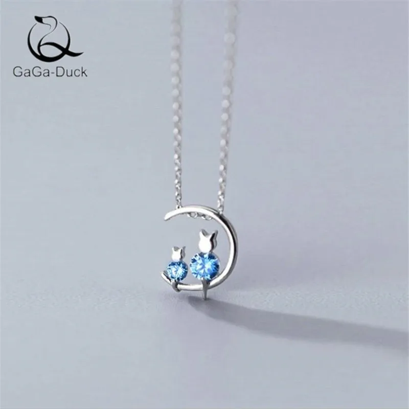 Новые модные ювелирные изделия голубой кристалл луна кот посеребренный