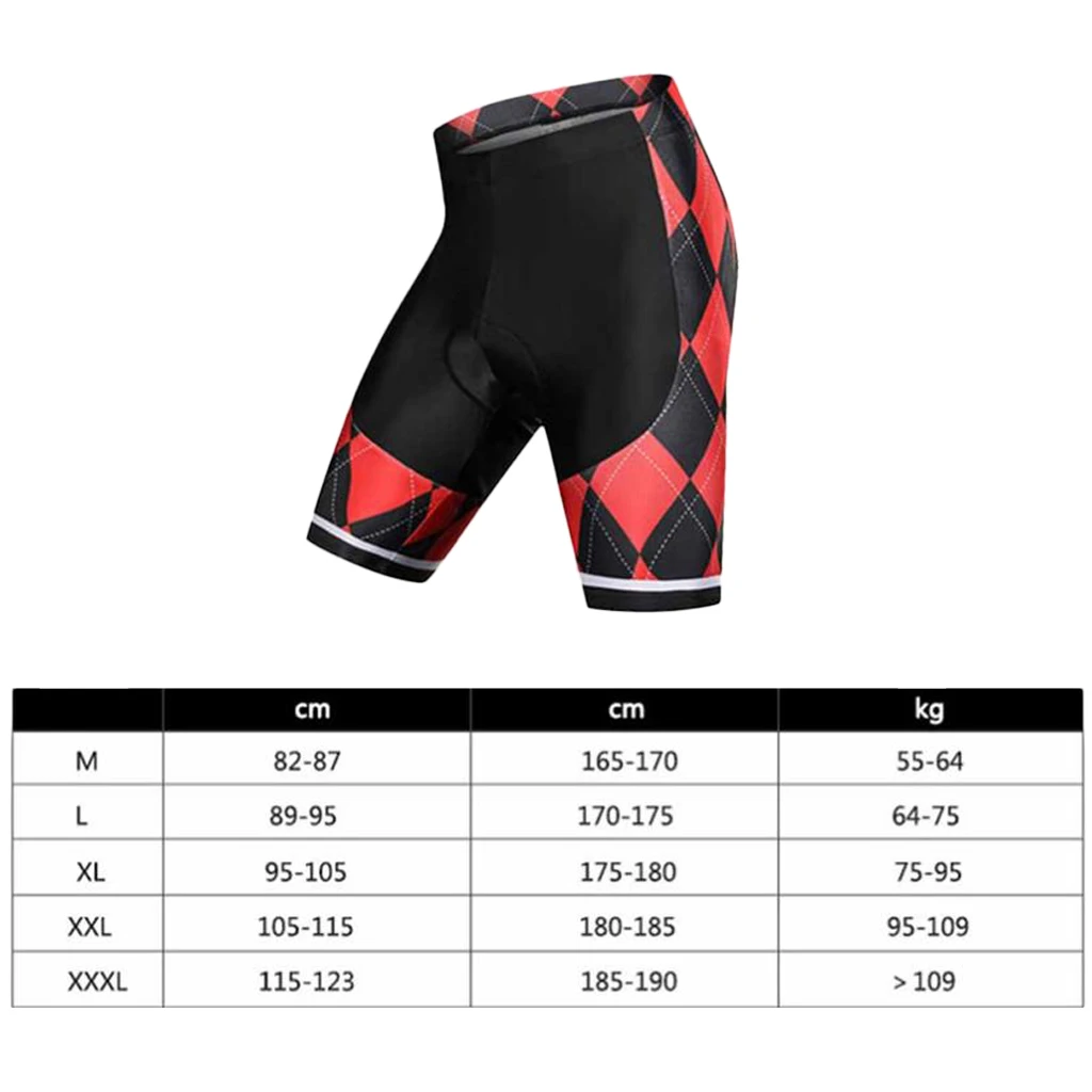 Comfortable 80% Polyester + 20% Spandex Black and Red Grid Summer Cycling Shorts for Outdoor Sports |