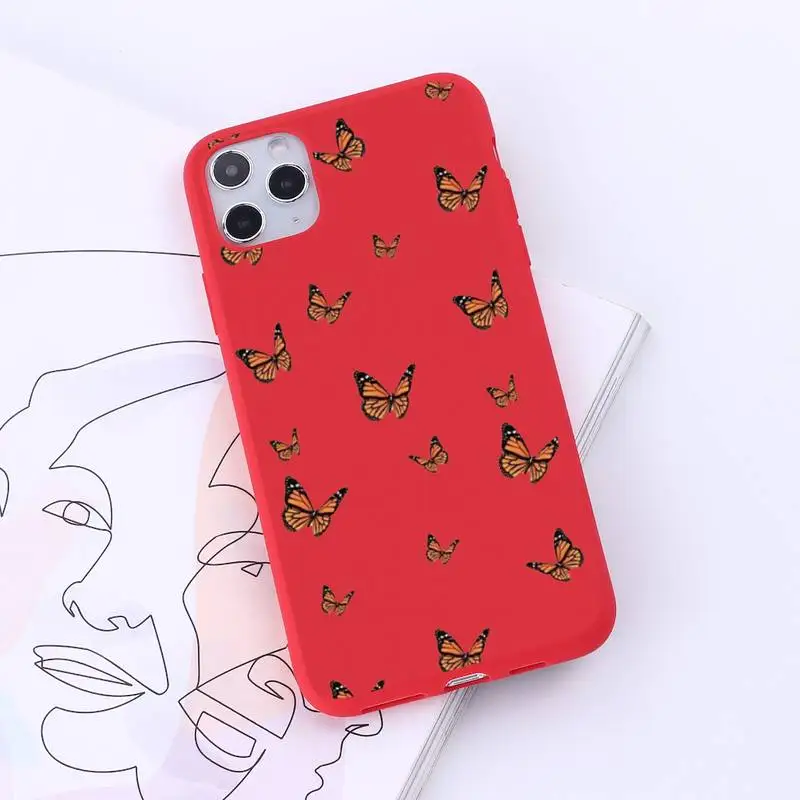 

Fly butterfly beautiful art pattern Phone Case Candy Color for iPhone 6 7 8 11 12 s mini pro X XS XR MAX Plus