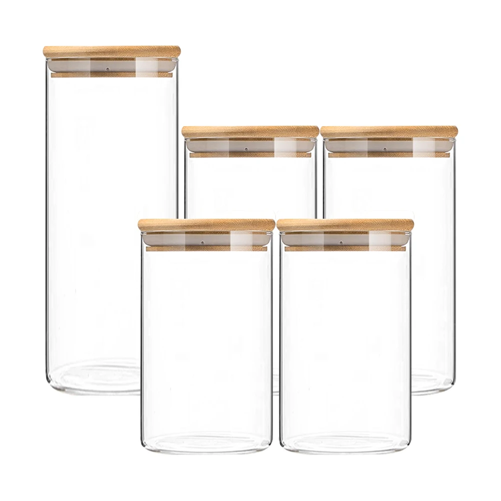 5 шт. стеклянная банка с бамбуковыми стеклянными банками пищевой контейнер