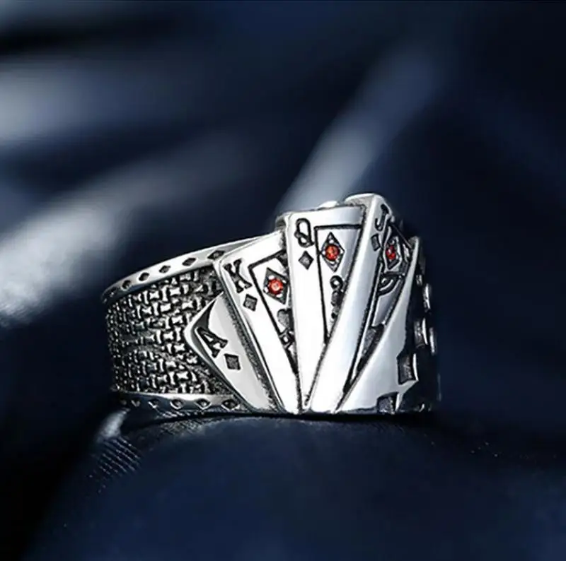 

Creative Poker Silver Color Ring for Men Punk Jewelry Opening Adjustable Ring
