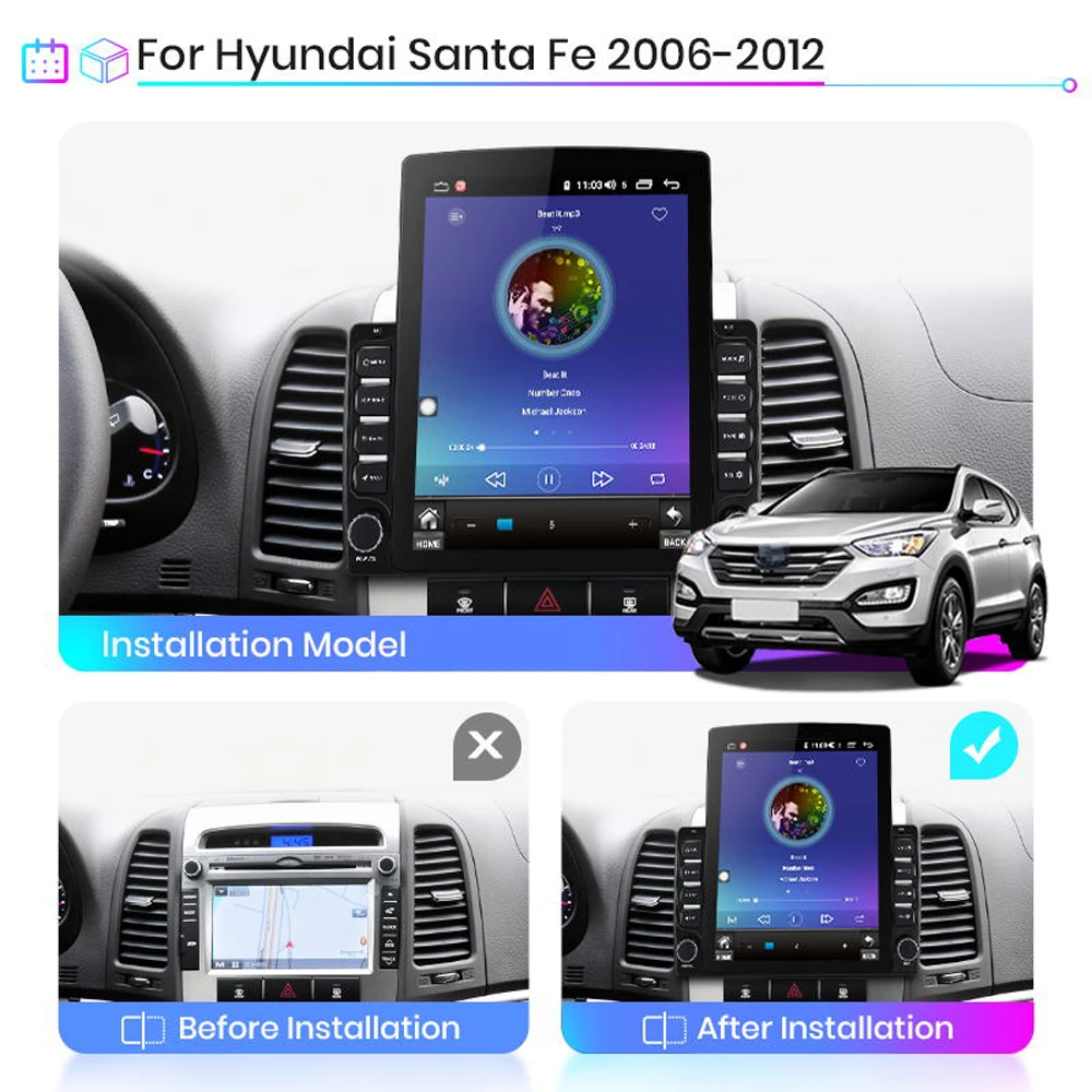 Автомагнитола для Hyundai Santa Fe 2 2006 2012 вертикальная 9 7 дюйма Android 8 1 Din мультимедийный