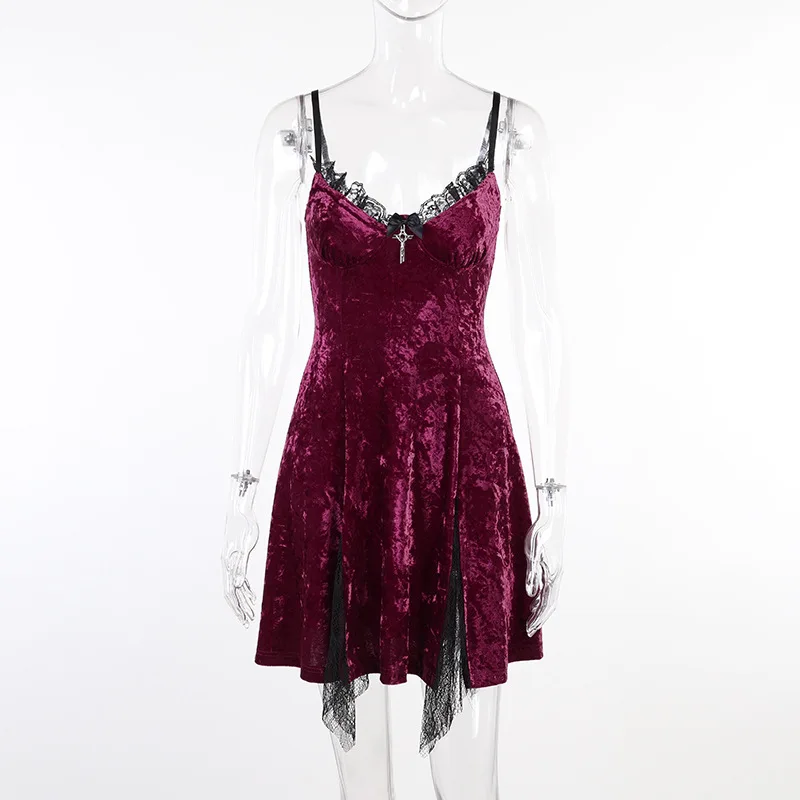 

European And American Sexy Lace Breast Cup Cross Dress Ins Dark Suede Gathered Suspender Skirt