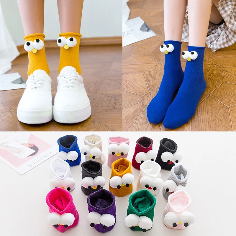 Funny Socks Women's Short Cotton Hot Sale 3D eyes Designer Fashion Amusing Lovely Harajuku kawaii Gift Happy Cute Socks