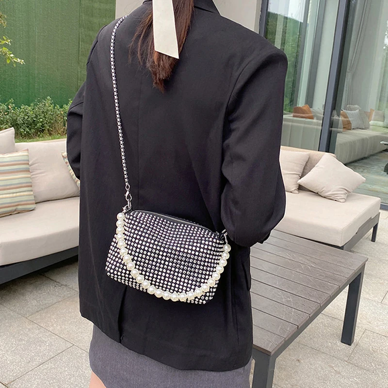 Brand Chain Shoulder Bags Women Diamond Luxury Handbags Lady Box Messenger Pack Design Evening Bag Satchels Pearl Crossbody Bag