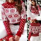 4 @ Рождественский свитер для женщин с круглым вырезом с принтом лося снежинки Рождественский вязаный пуловер топы свитера для женщин женский зимний свитер