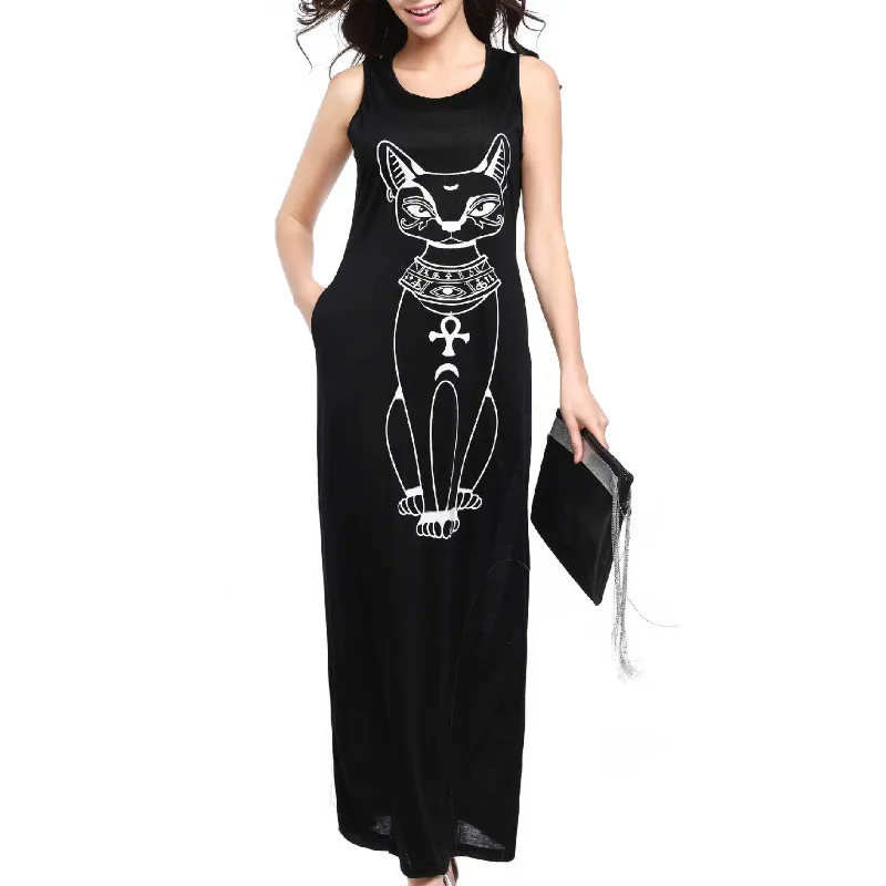 Свободное пляжное платье без рукавов в стиле бохо длинное летнее макси с принтом