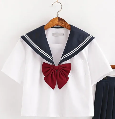 Short-sleeved shirt Новая летняя униформа с коротким/длинным рукавом, японское школьное платье, униформа для женщин и девочек, темно-синий костюм моряков, плиссированная юбка, комплекты - Цвет: Short-sleeved shirt