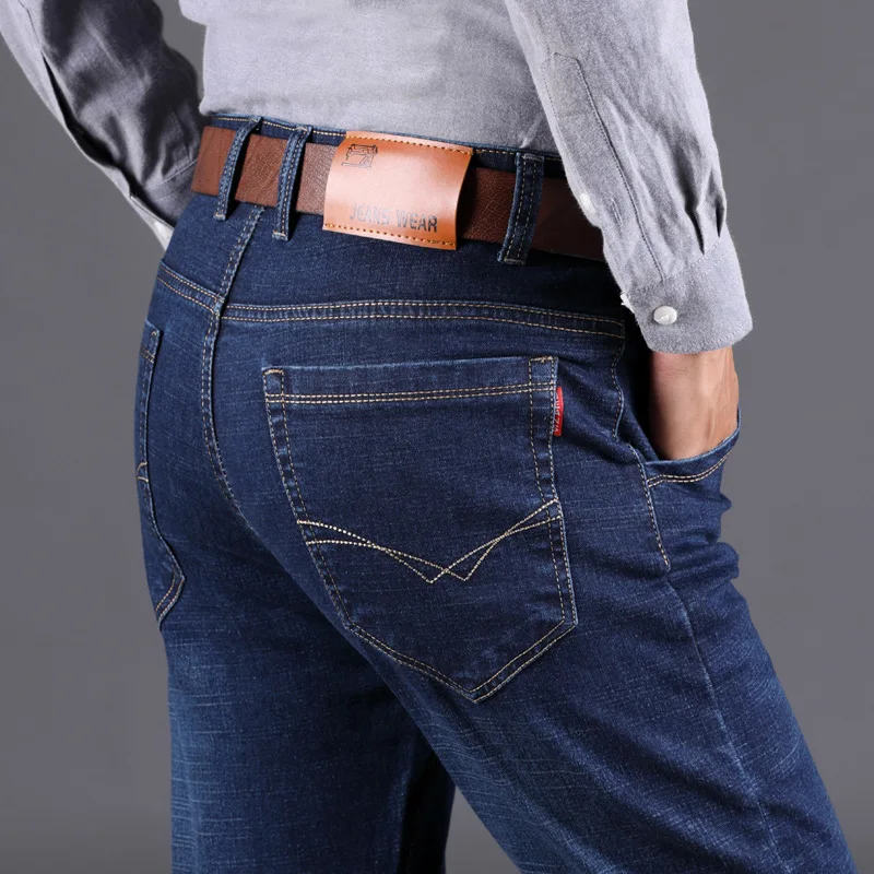 

22019 Autumn and Winter New Men's Slim Straight Stretch Jeans Fashion Youth Embroidered Ripped Trousers Plus Size