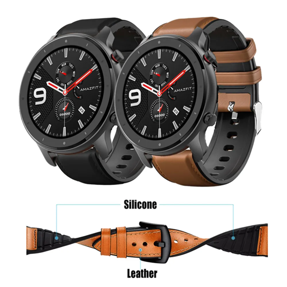 Кожаный силиконовый браслет для Amazfit GTR 47 мм ремешок Xiaomi Pace / Stratos 1 2 3 GTR2 2e