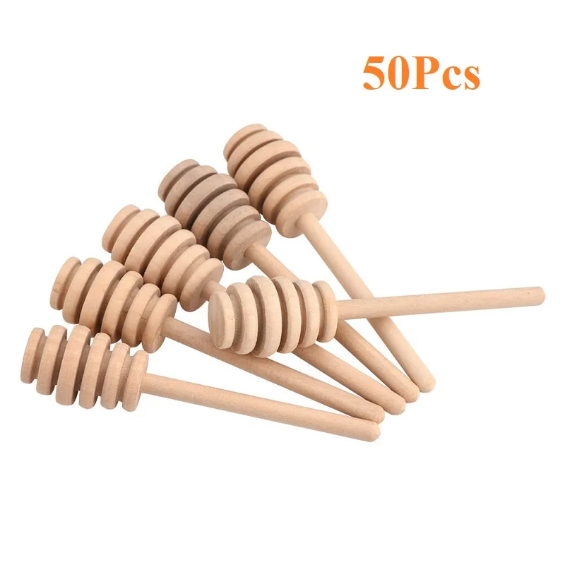 

50pcs Natural Wood Spoon For Honey Jar Long Handle Mixing Spoons Coffee Stirrer